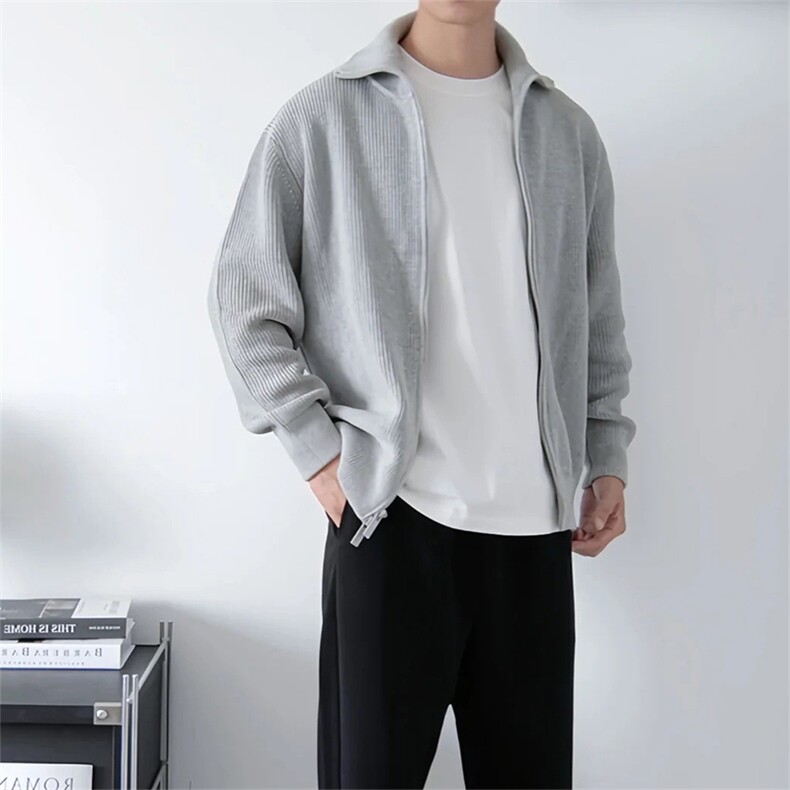 抖音得物 保暖立领拉链针织外套秋冬宽松慵懒风纯色毛衣上衣AM02图片