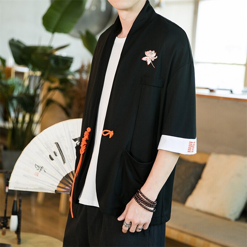 夏季风开衫外套绣花宽松休闲汉服短袖衬衫情侣潮JK23/P75,男装T恤,电商A221A