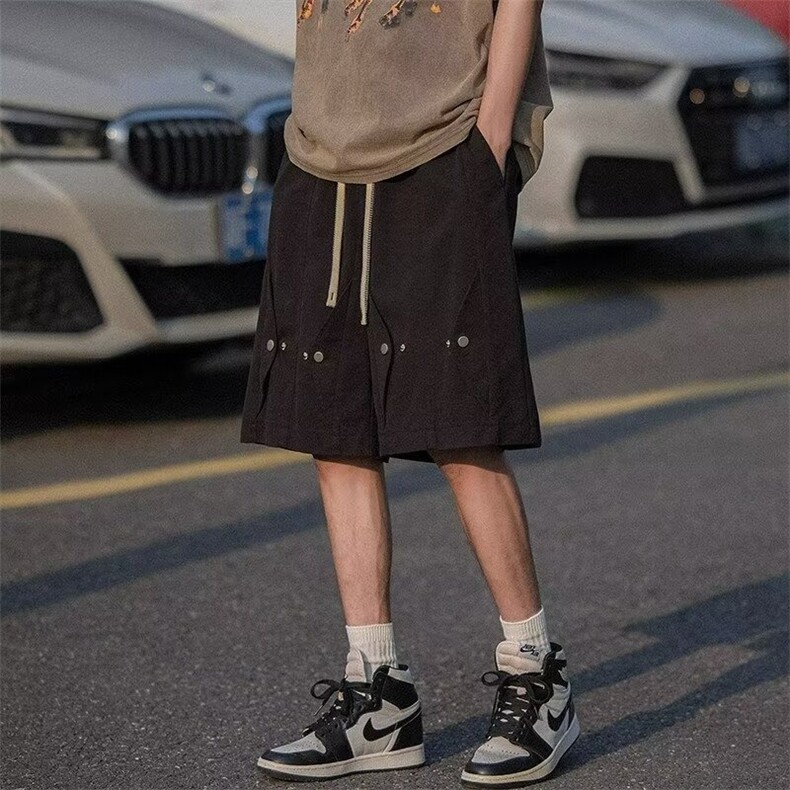 解构纽扣设计感运动短裤男生vibe高街夏季宽松阔腿休闲五分中裤子,男装牛仔裤,星座1210-1