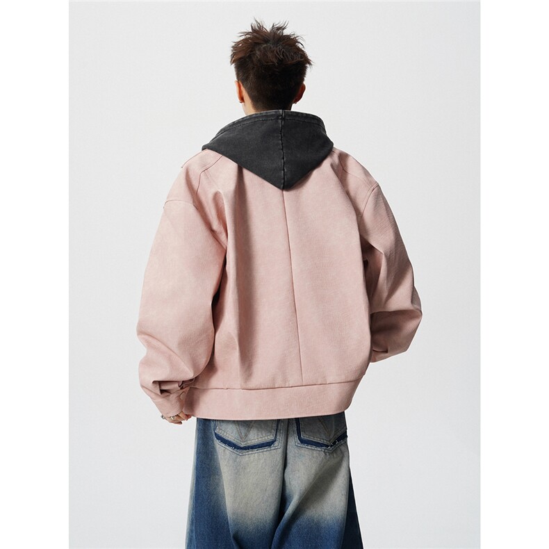 仿鳄鱼皮美式粉色M-5XL大码面层：PU皮夹克男JK78118P95控158图片