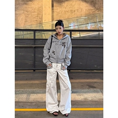 高腰阔腿牛仔裤女2025新款秋款超火宽松梨型身材白色直筒拖地裤子，男装牛仔裤，星座506A