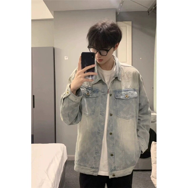 【有货】D8861-P78牛仔外套男春秋季美式高街工装夹克青少年牛仔图片