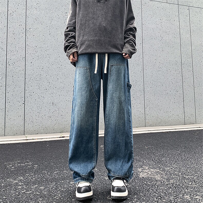 伐木装工装男秋高街水洗宽松拖地牛仔裤XZ225-3-CK931-P55控75,男装牛仔裤,星座225-3