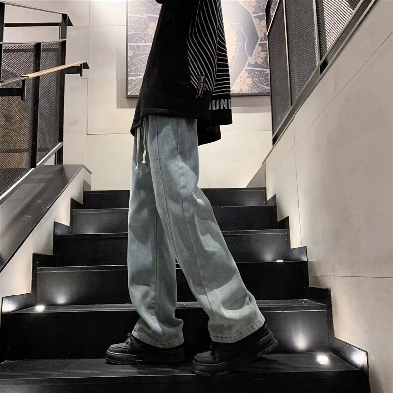 美式牛仔裤男复古高街潮牌直筒裤子加绒高街长裤RJ58-P43加绒53,男装牛仔裤,星座1008