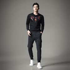 男圆领卫衣刺绣工艺个性潮时尚秋冬男标准码货号6119-1，男装卫衣，钱塘6007(原2006)
