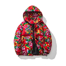连帽东北大花棉衣外套风汉服宽松棉服棉袄保暖A1P-85，男装棉衣，电商A128