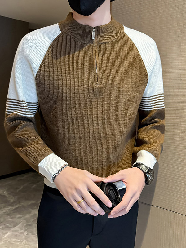 冬季店主风社会小伙痞帅半高领拼接针织衫301A-1/M96/P58,男装针织衫/毛衣,星座301A-1