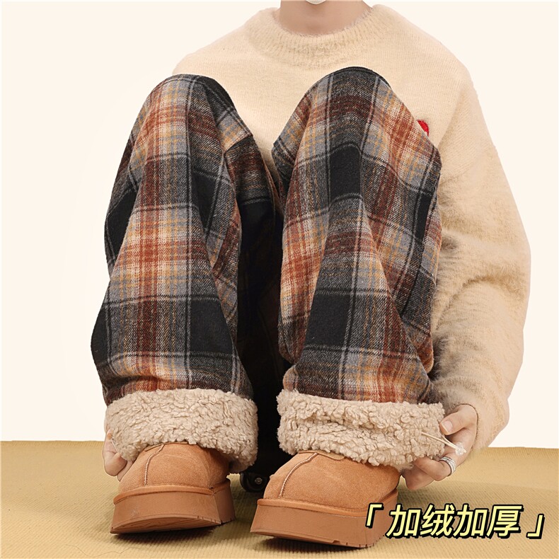 冬季新款潮流黑咖格宽松休闲加厚外穿棉裤B315-K25898JR-p65控88图片