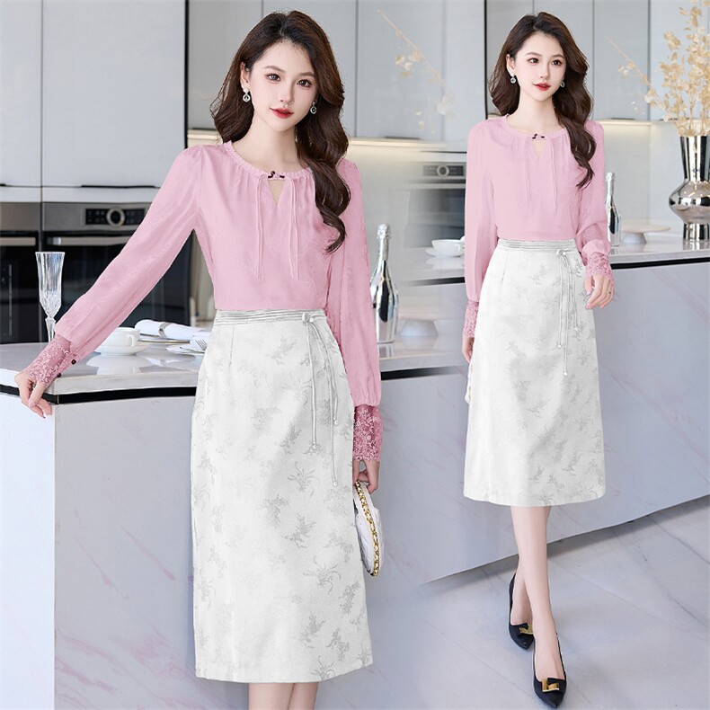 闺舍连衣裙复古衬衫休闲女装宽松薄款外套圆领搭配半身裙，女装套装/套裙，火爆靓佳人