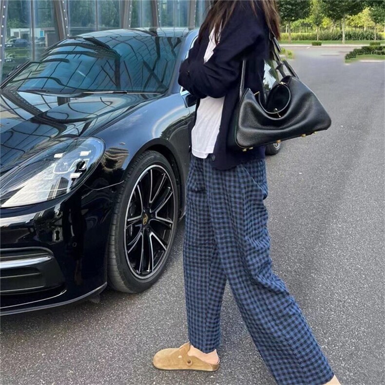 格子女款长裤棉纱大码宽松薄款可爱可外穿遛弯裤家居裤 KW110图片