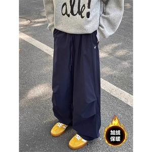 美式男女秋冬季加绒加厚潮牌宽松休闲褶皱阔腿裤 SG26 P36图片