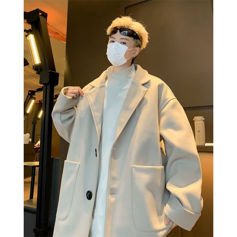 纯色中长款毛呢风衣男装百搭高级感休闲黑色呢子西装英伦外套1180,男装毛呢大衣,星座506