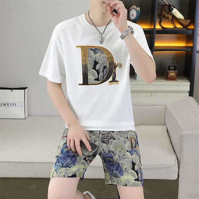 23671-P70欧货夏季男士套装休闲印花圆领运动套装潮牌短袖短裤图片