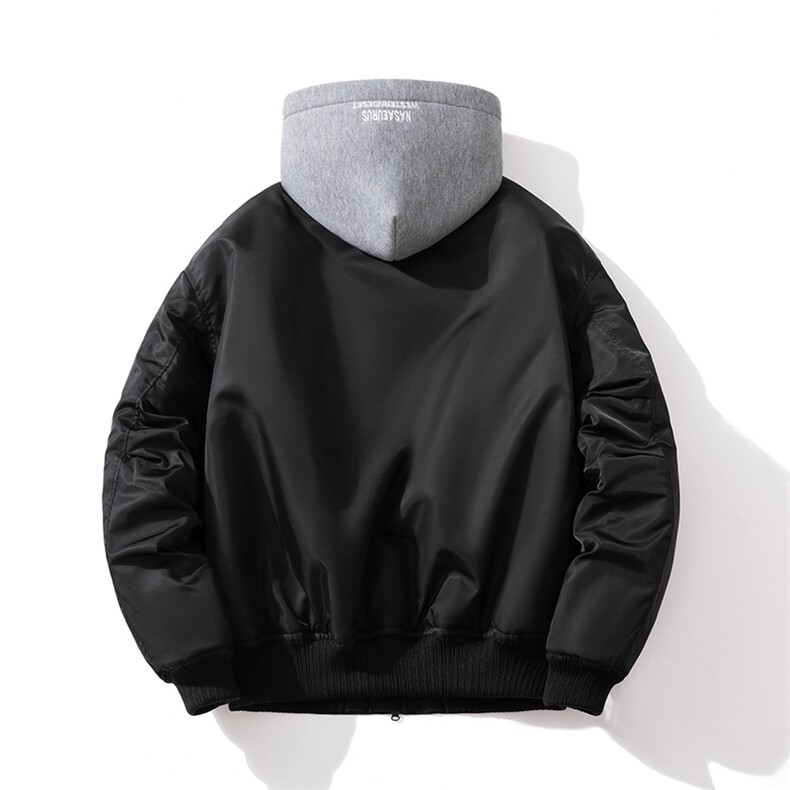 现货2色秋冬带帽可拆卸针织立领飞行服外套棉服夹克,男装棉衣,电商A105