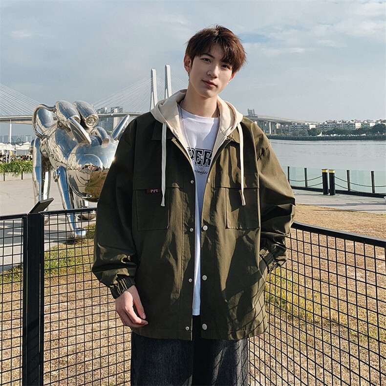 XZ214-8JK9968P85港风连帽假两件宽松百搭夹克外套,男装夹克,星座1204-3