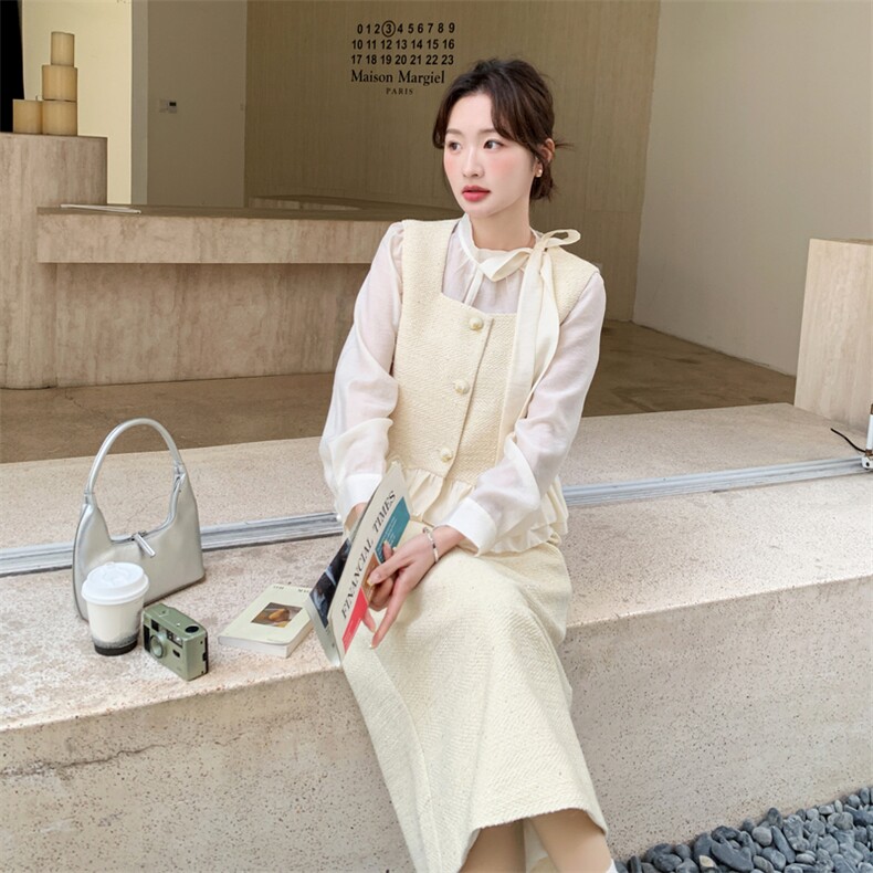 -2026年春季新款法式千金感蕾丝裙摆马甲半身裙三件套,女装套装/套裙,1D102-1