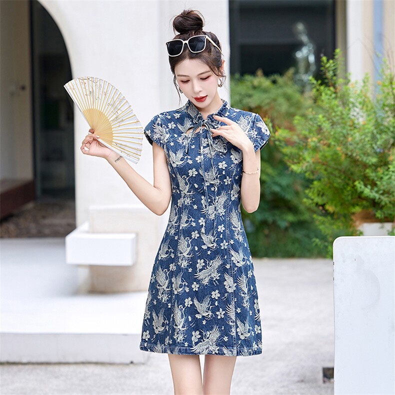 新中式国风牛仔连衣裙女2024新款夏季薄款小个子气质高级感超好看,女装连衣裙,布芭啦