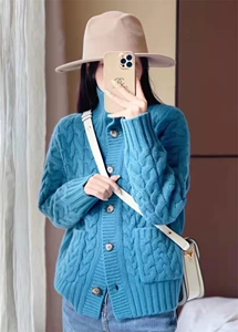 秋冬新款女翻领外搭纯色韩版毛衣外套显瘦羊毛开衫图片