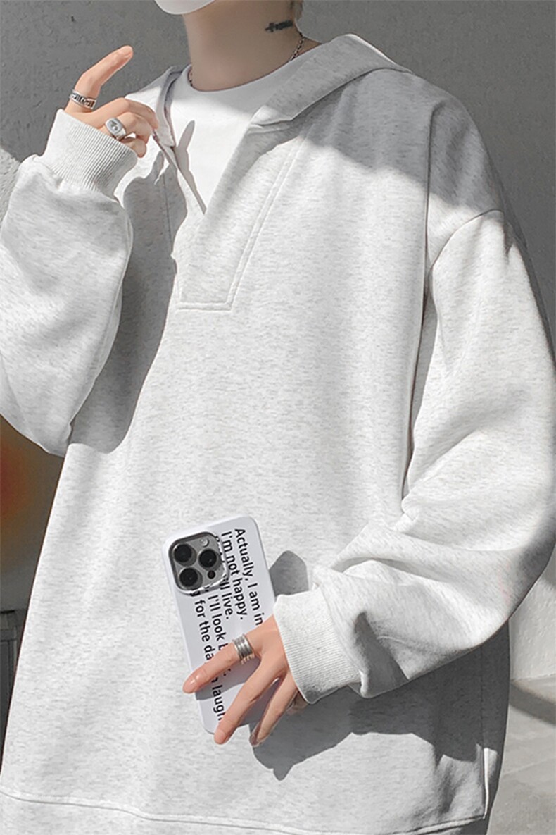8XL-M叠穿假两件卫衣重磅连帽V领拼接套头衫宽松大码外套WY006P65,男装卫衣,电商B312