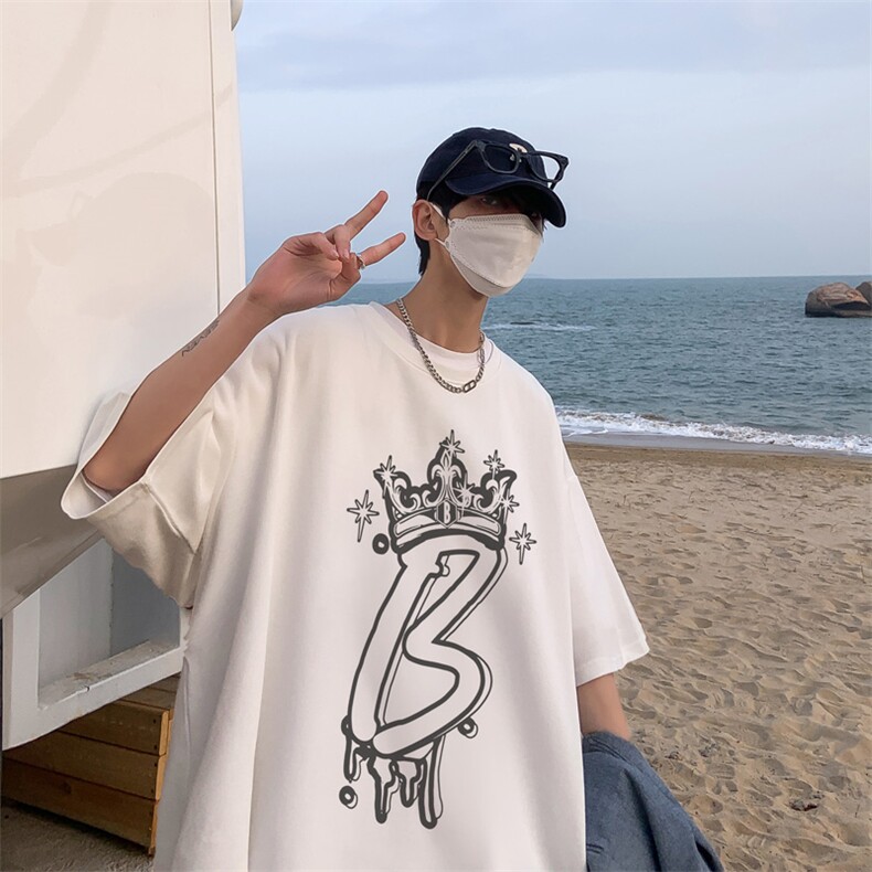 港风夏季字母图案创意印花重磅落肩袖短袖t恤XZ514-2-1298-P28,男装T恤,星座514-2(原B239)
