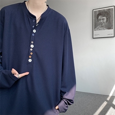 8XL-M慵懒肌理感华夫格廓形云母贝纽扣长袖T恤打底长袖CX3006P48，男装T恤，电商D206-1