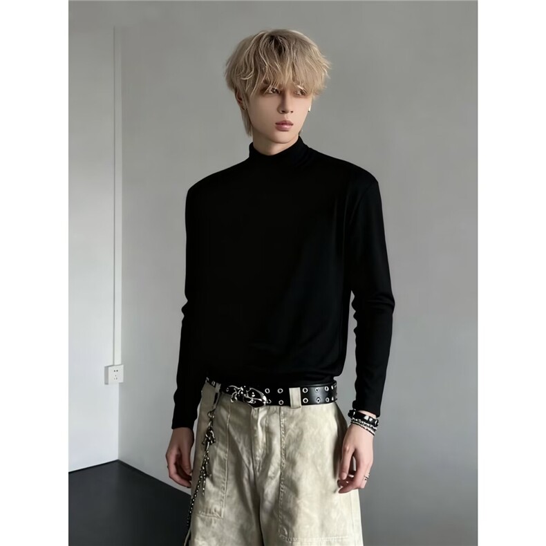【003】半高领打底衫男宽松纯色保暖内搭长袖t恤A079-T68-P25,男装T恤,电商A079