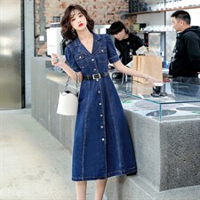 时尚牛仔收腰连衣裙2021年夏季新款韩版女长裙潮，女装连衣裙，润尚靓点