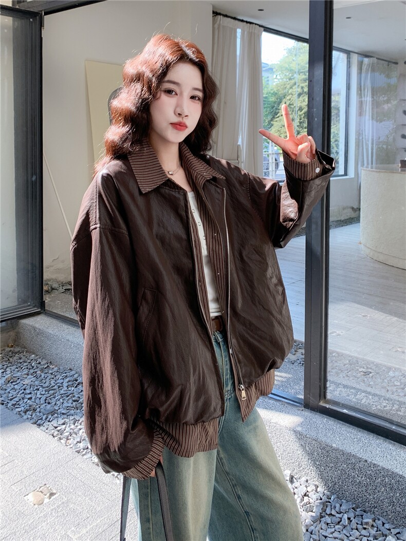 2025年秋季皮衣短款衬衫领RF2C290-6875#-P175-K265,女装皮衣,蝶眷