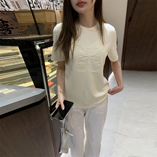 现货已出，2024夏季前片蝴蝶印花P45-K75，女装T恤，慧峰