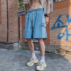 美式侧边条纹直筒速干短裤男2024夏季新款休闲运动潮工装五分裤，男装牛仔裤，星座410-6（原星座1304-1）