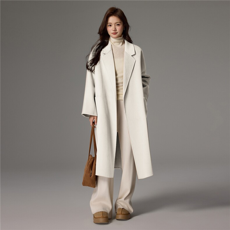 2025秋冬百搭时尚翻领长款大衣，女装双面呢大衣，荣图大衣