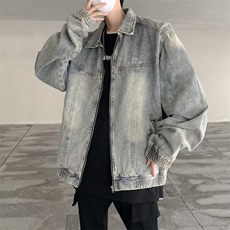 日系复古简约水洗蓝牛仔外套男士春秋潮牌设计感宽松夹克，男装夹克，星座716-3