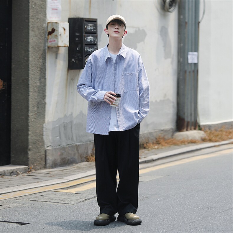 高品质秋季新款cityboy条纹衬衣宽松长袖衬衫A017C2P70,男装衬衫,电商A017