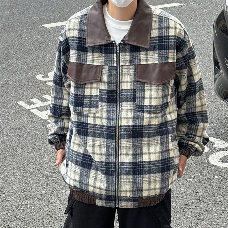千鸟格渐变撞色时尚潮流休闲衬衫外套JK2230-P73,男装夹克,星座308B-2