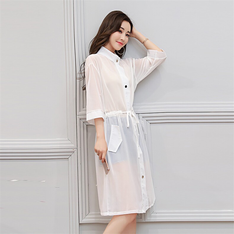 防晒衣2021年夏季长款七分袖时尚排扣纯色韩版百搭潮流,女装防晒衣,涵亦佰惠