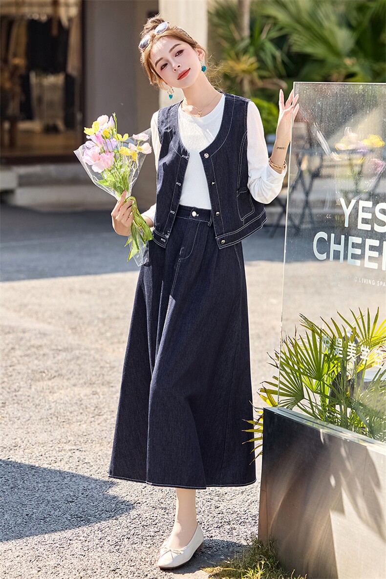 时尚休闲牛仔裙女2025春夏季新款减龄马甲打底衫半身裙,女装连衣裙,简韵佳