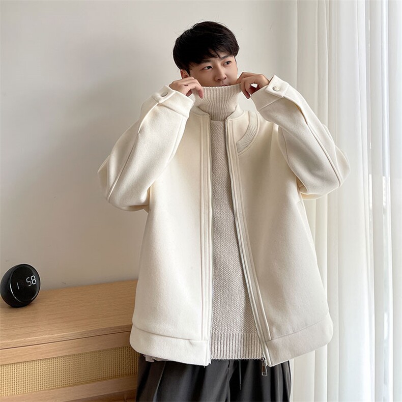 罗纹领设计感毛呢外套潮牌呢子秋冬潮牌宽松夹克上衣824P105,男装夹克,电商A458A