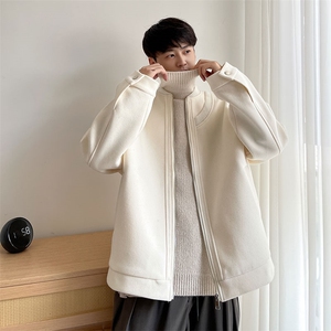 罗纹领设计感毛呢外套 潮牌呢子秋冬潮牌宽松夹克上衣824 P105图片