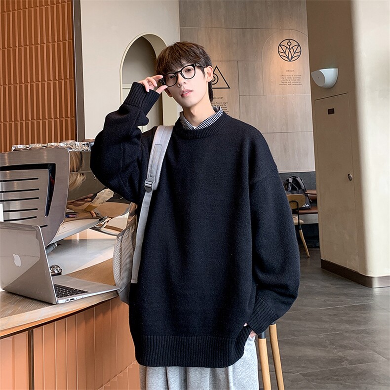 MY001秋冬纯色套头圆领毛衣男潮宽松帅气线衣针织衫P48,男装针织衫/毛衣,电商B219