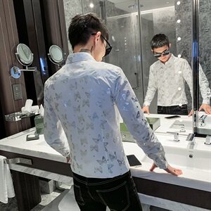 长袖衬衫蝴蝶印花衬衣打底衫秋冬新款外套社会小伙A328-20351-P55图片