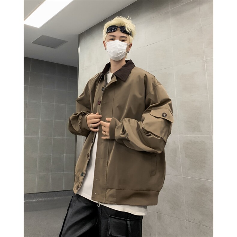 复古设计感拼色工装翻领夹克男潮牌宽松情侣休闲外套,男装夹克,星座410-7