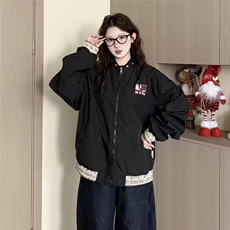 撞色连帽冲锋衣外套女短款春秋休闲宽松显瘦小个子夹克上衣潮牌款，男装夹克，星座506A