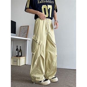 D206-1 8XL-M冰丝复古阔腿工装裤男宽松大口袋美式拖地裤男K9145图片