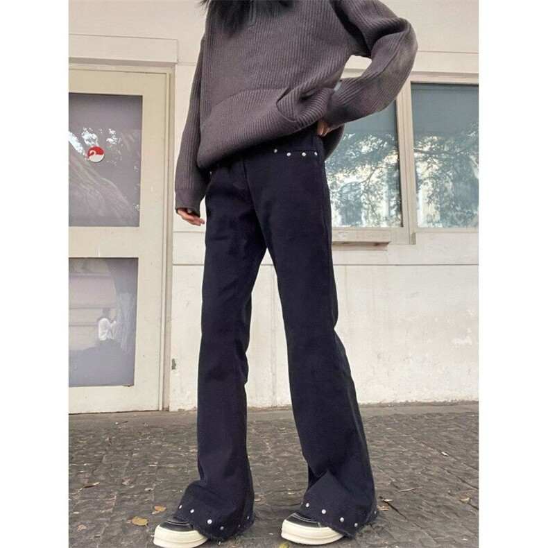 W9585-P58网图现货美式铆钉毛边微喇牛仔裤高街修身休闲裤,男装牛仔裤,星座1608-2