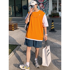 2023夏上新青少年纯棉运动半袖潮港风印花短袖T恤男女T7233-P45，男装T恤，电商A441-1