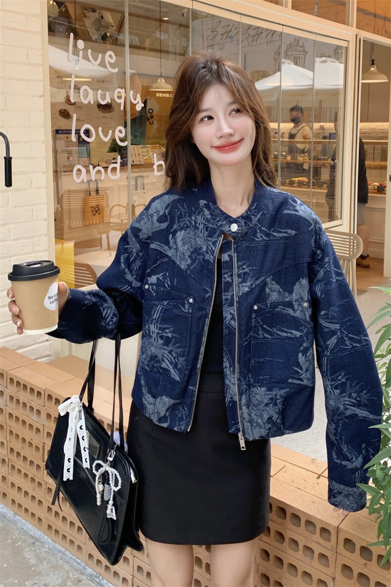 甜酷风印花牛仔外套女2025秋季新款设计感小个子休闲减龄短款夹克,女装短外套,2C176