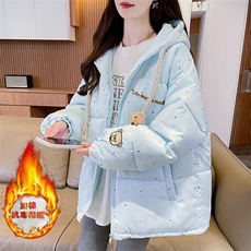 CC078-P130挂件小熊连帽棉服女冬季减龄波点宽松加厚保暖面包服，男装棉衣，星座911-3
