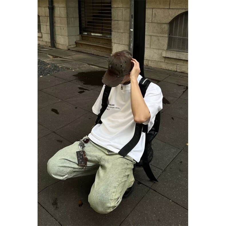 美式高街复古水洗黄泥染牛仔裤男宽松直筒长裤1001-1-N789-P55,男装牛仔裤,星座1001-1
