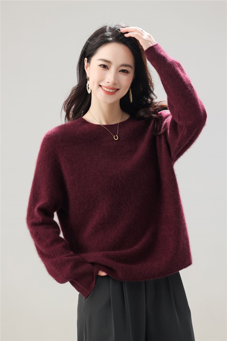 时尚百搭女士秋冬羊毛拉绒圆领上衣 舒适保暖显瘦长袖毛衣图片