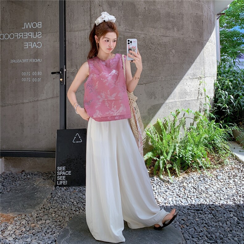 现货：夏装新款提花无袖上衣＋阔腿裤两件套2C135-8861P155K228,女装套装/套裙,2C135